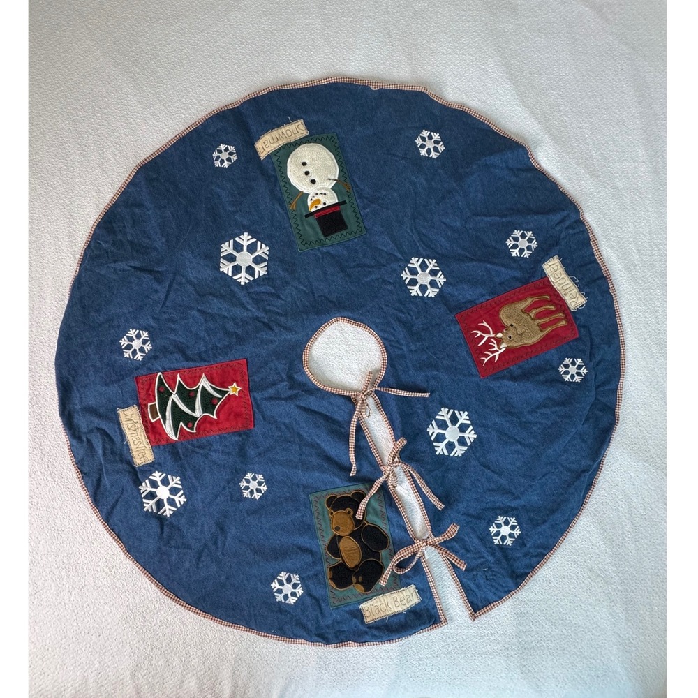 Blue Denim Rustic Farmhouse Country Christmas Tree‎ Skirt Reindeer Snowman 48in
